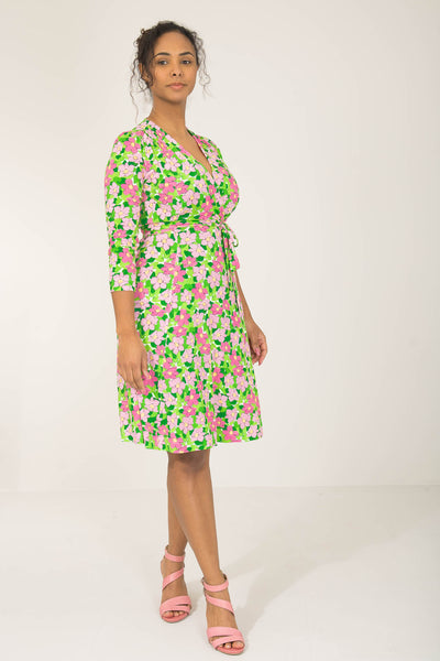 Essential printed short jersey dress - Pink flower - Mönstrad klänning i trikå