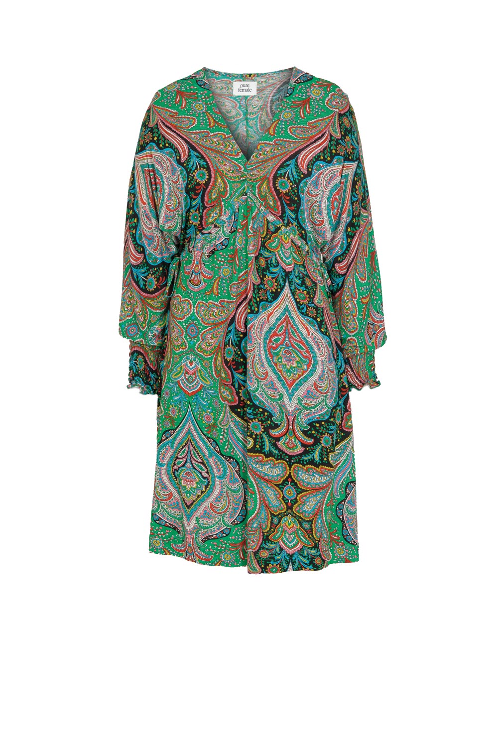 Bianca loose fit jersey dress - Green - Knälång paisleymönstrad klänning i trikå