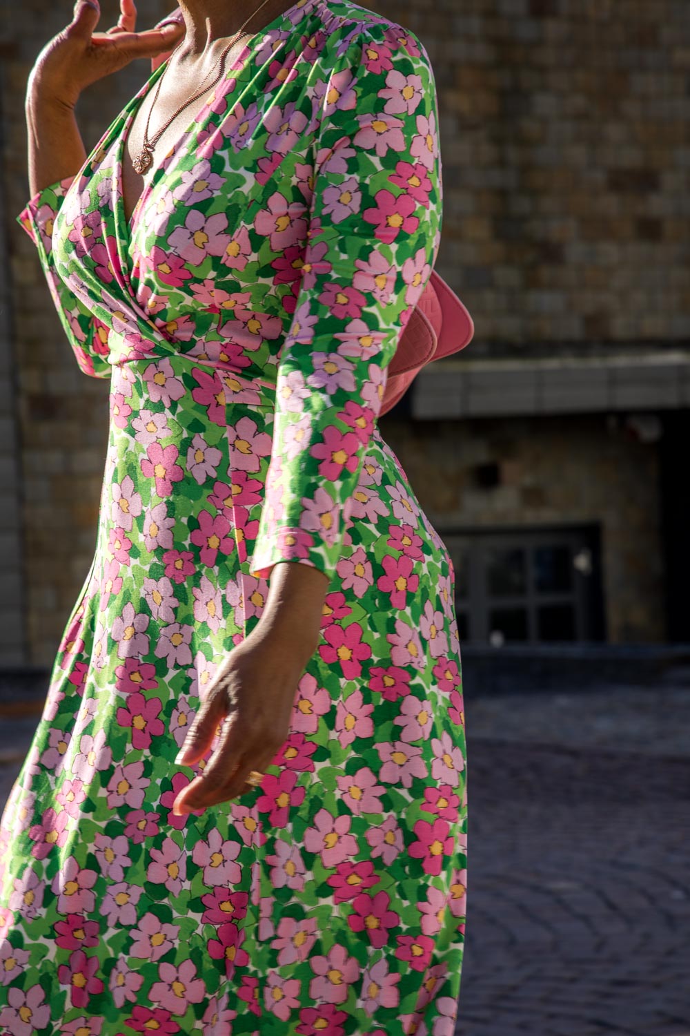 Essential printed midi jersey dress - Pink flower - Mönstrad klänning i trikå