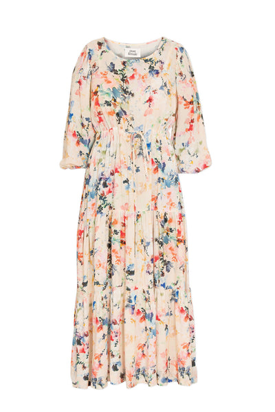 Fuzzy flower long dress - Multi palette - Mönstrad lång klänning med dragsko