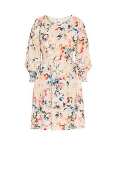 Fuzzy flower short dress - Multi palette - Mönstrad kort klänning med elastisk smock