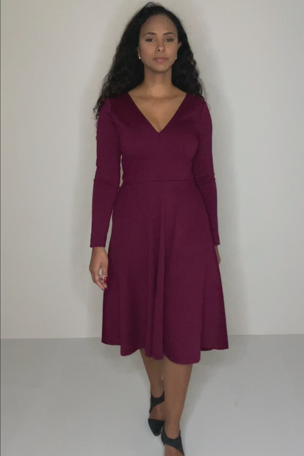 Heavy jersey wide skirt dress - Burgundy - Vinröd, stretchig klänning med vid kjol