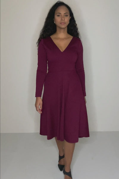 Heavy jersey wide skirt dress - Burgundy - Vinröd, stretchig klänning med vid kjol