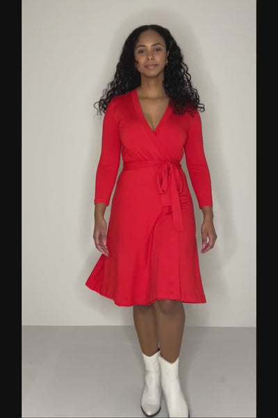 Bestie short wrap jersey dress - Bright red - Knälång, klarröd, omlottklänning i trikå